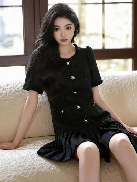 【清仓超15天不保价】奢姿2025年夏季新款大码女装小香风裙子胖妹妹轻奢压褶温柔连衣裙9952853082【1】 商品图3