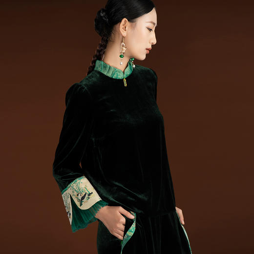 吉祥衣家新中式国风新款高端气质优雅修身女装翠袖青衣上衣外套 商品图4