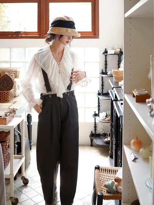 浮生八记/25A021/25A023/复古法式荷叶领不规则连衣裙浪漫系苎麻衬衫 商品图2