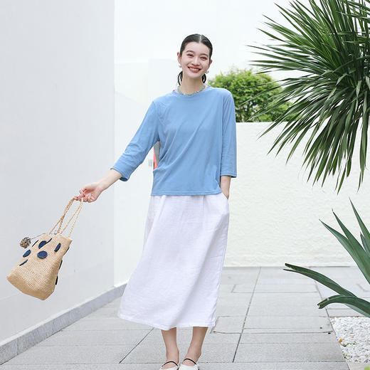 绽放旅行女装197朵/亚麻全腰松紧内加抽绳后开衩宽松显瘦半身裙 商品图1