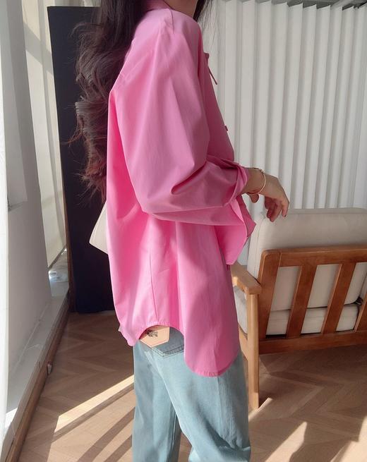 超养眼玫粉色莱赛尔棉舒适透气翻领长袖衬衫 商品图8