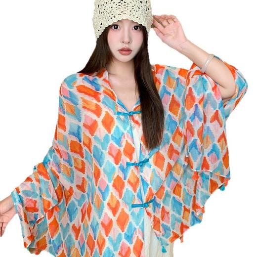 雀说国风双层盘扣丝巾女夏季空调房披肩新款民族风旗袍围巾ALJ372JZ 商品图4