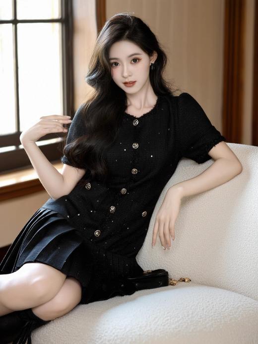 【清仓超15天不保价】奢姿2025年夏季新款大码女装小香风裙子胖妹妹轻奢压褶温柔连衣裙9952853082【1】 商品图4