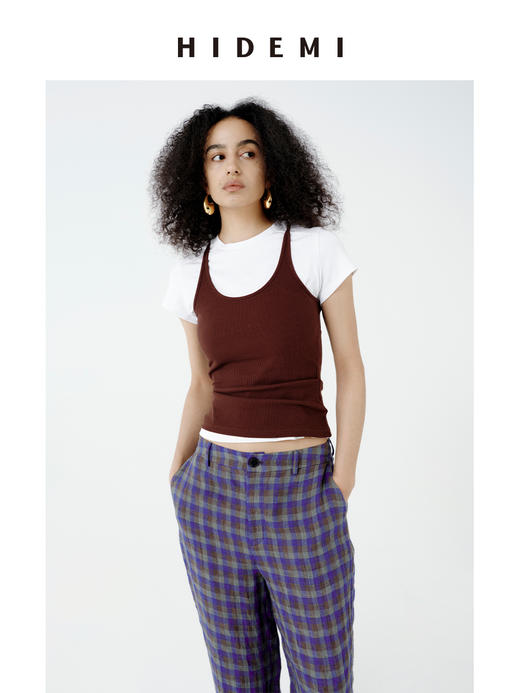 HIDEMI 极简经典款自然棉超弹力显瘦基础款吊带背心 乌木棕/自然白/鼠尾草灰 商品图5