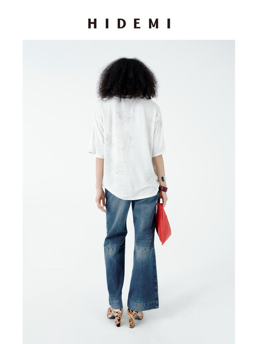 HIDEMI 自然花园手绘印花系列甄选天然亚麻针织圆领宽松版型t恤 商品图4