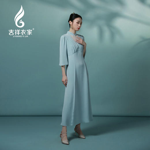 吉祥衣家中国风新中式气质高雅修身小香风女装驿桥春雨时连衣裙 商品图1