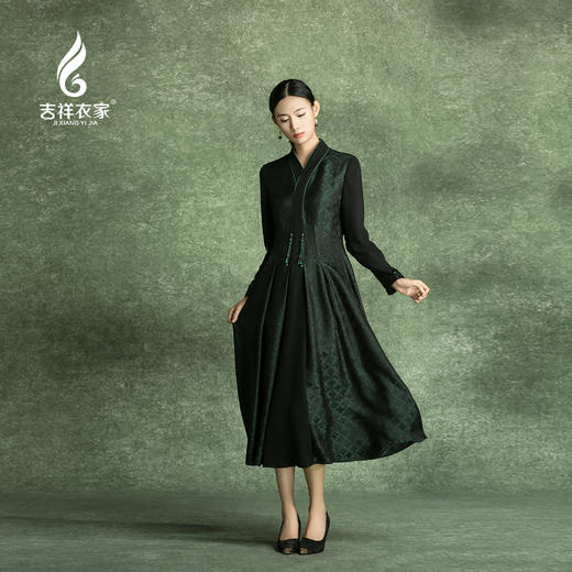 吉祥衣家新中式国风春夏新款高端气质显瘦修身女装万顷琉璃连衣裙 商品图0