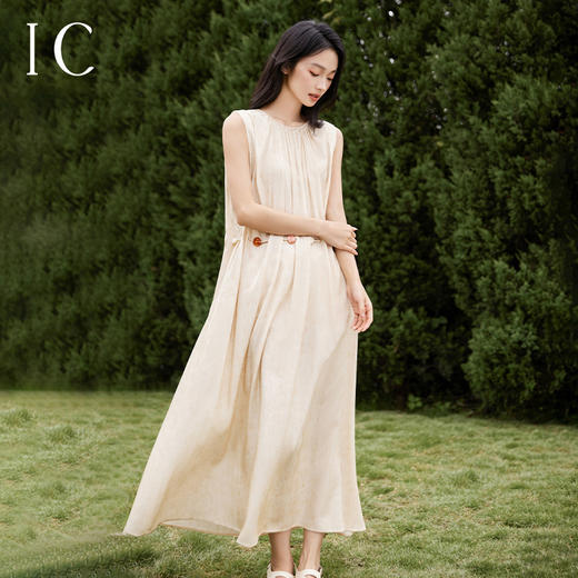 IC慵懒抽绳无袖度假宽松连衣裙女新款夏季休闲优雅气质裙子 商品图0