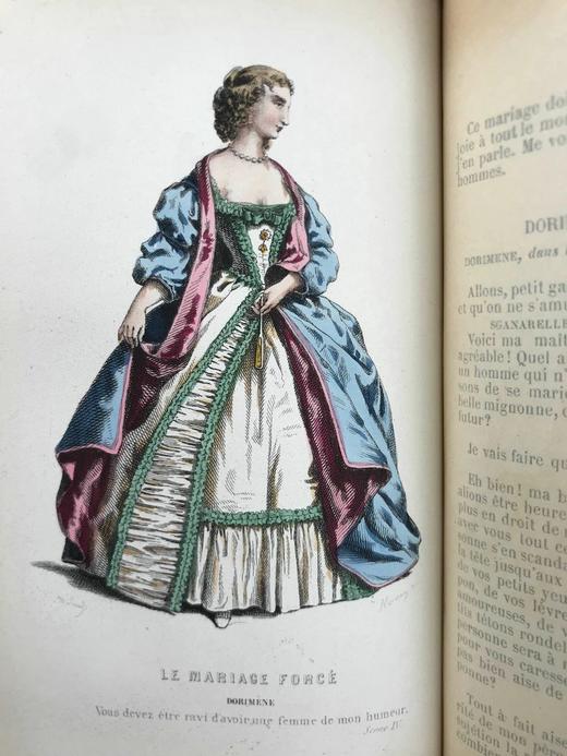 【法语】约19世纪后期 莫里哀全集（全2卷） 10幅彩色插图 真皮脊精装32开 商品图5