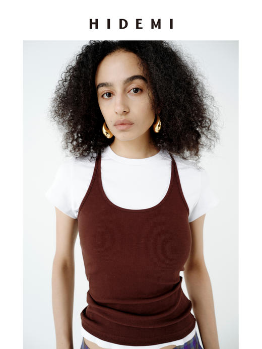 HIDEMI 极简经典款自然棉超弹力显瘦基础款吊带背心 乌木棕/自然白/鼠尾草灰 商品图6