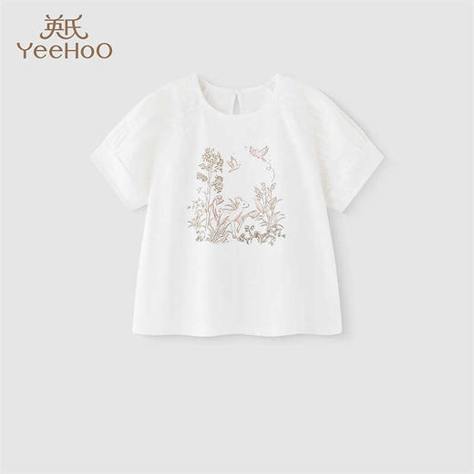 英氏儿童T恤夏季透气短袖亚麻透气女童套头衫25新款YRTCJ2R052A 商品图0
