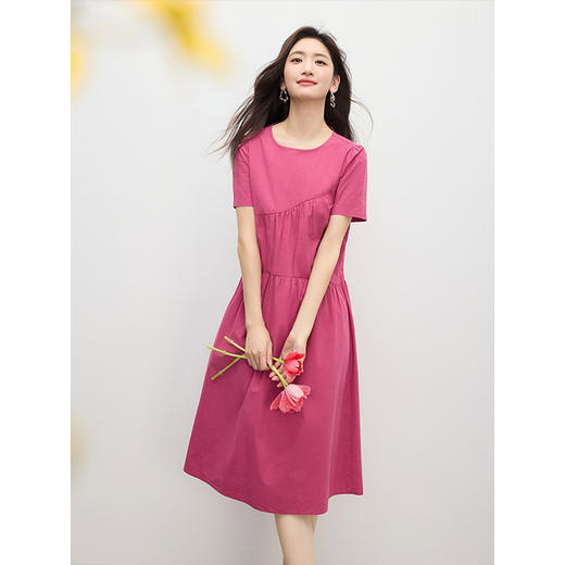 【专属特价】熙世界休闲度假风短袖连衣裙女高级感收腰a字长裙子2025夏季新款 商品图1