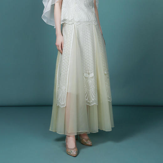 吉祥衣家新中式国风复古春夏新款高端气质显瘦修身女装暮成雪半裙 商品图1