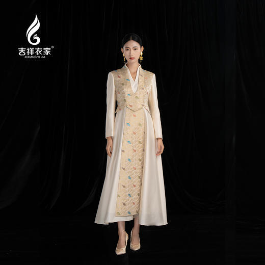 吉祥衣家新中式国风高级气质修身轻奢优雅云锦女装高其行义连衣裙 商品图0
