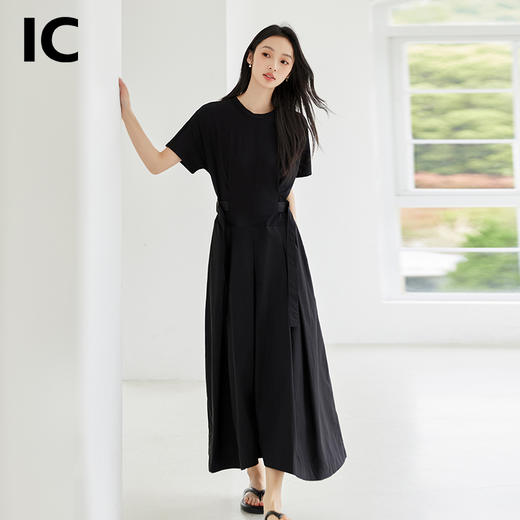 IC黑色圆领宽松气质休闲优雅连衣裙女新款通勤优雅高级感裙子 商品图3