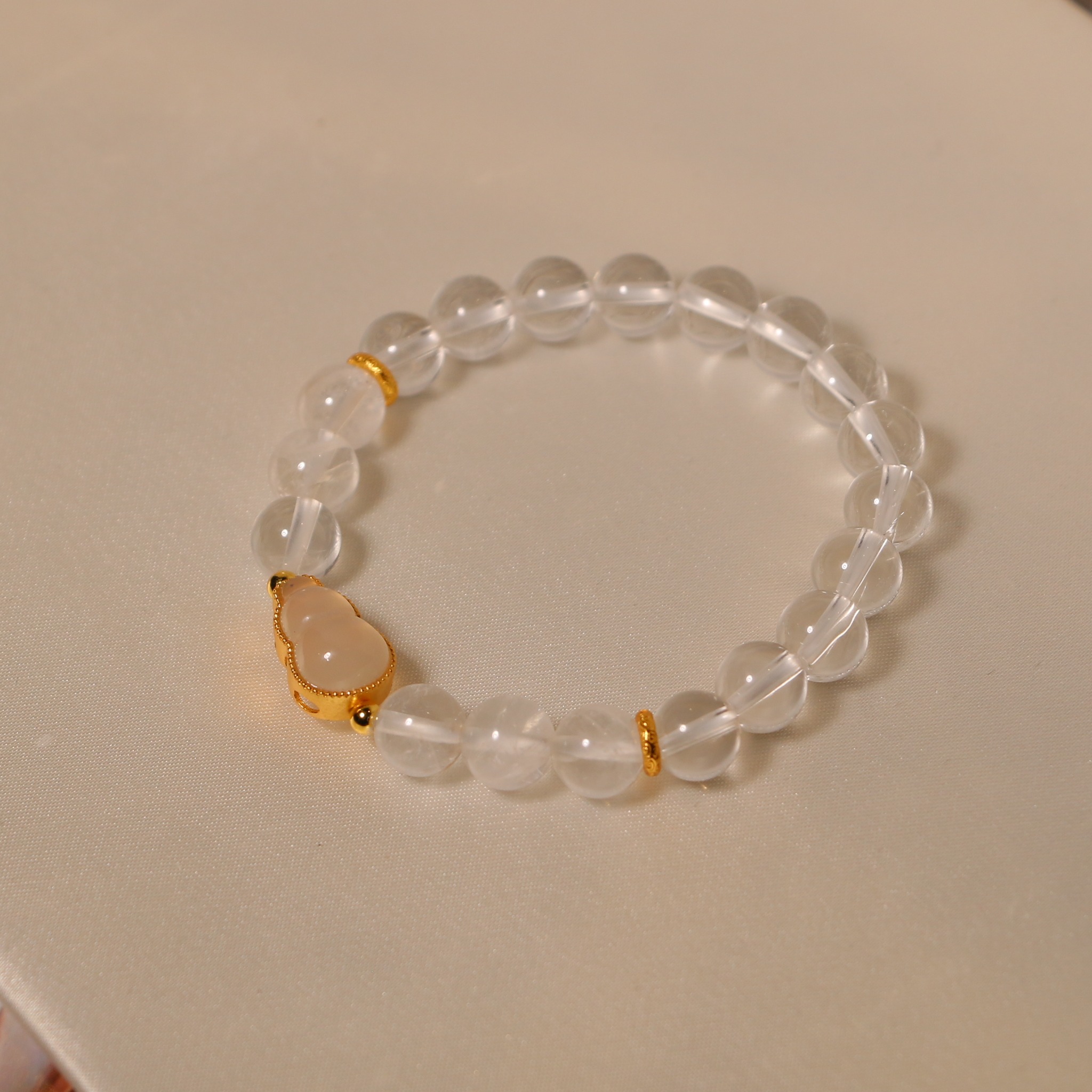 天然白水晶葫芦手串 消负能量福禄满满 玉髓玛瑙