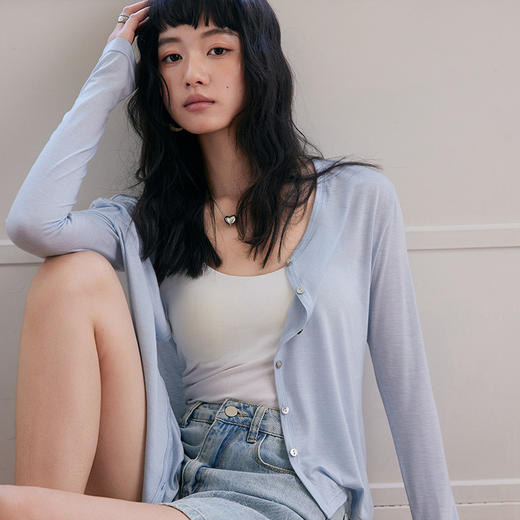 【莱赛尔天丝醋酸 】2025春夏新款绵羊毛薄款纽扣长袖上衣开衫 防晒衣 空调房外套 商品图5