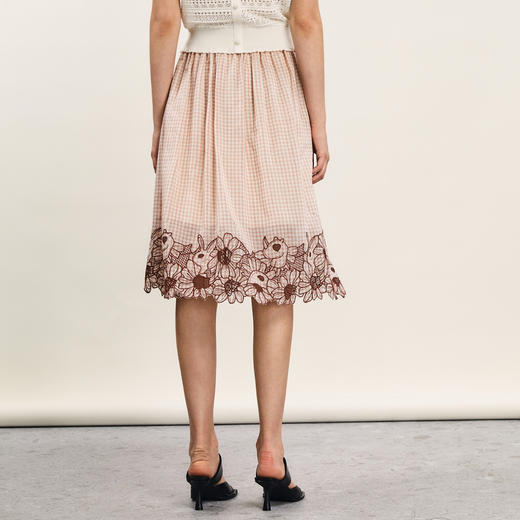 谜底优雅半身裙2024夏季新款文艺风格子刺绣宽松中长裙242MB0651 商品图2