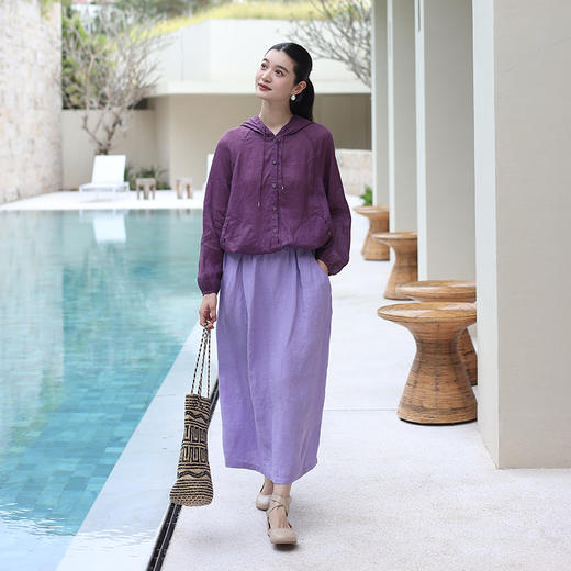 绽放旅行女装197朵/亚麻全腰松紧内加抽绳后开衩宽松显瘦半身裙 商品图0