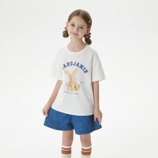 【凉感透气】马克珍妮女童兔兔玩偶短袖T恤2025年夏装新款550686 商品图2