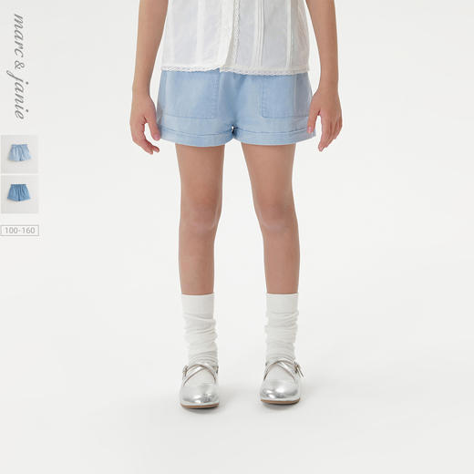 马克珍妮女童甜美蝴蝶结花边牛仔短裤2025年夏装新款550833 商品图0
