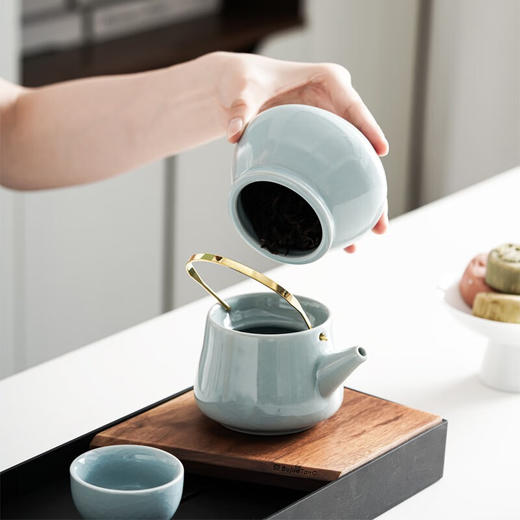 兰台首选 汝窑开片青天釉提梁壶便携茶具泡茶套装 简易功夫茶具旅行 商品图2