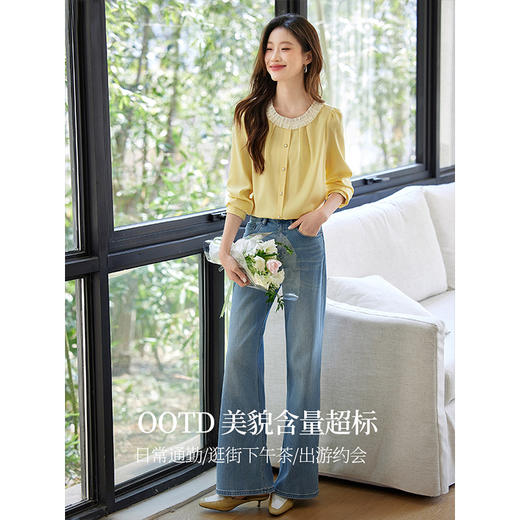 【专属特价】熙世界法式拼接花边圆领衬衫女长袖2025年春季新款通勤风气质上衣 商品图2