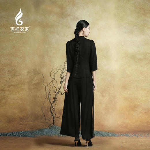 吉祥衣家新中式国风夏新款高端气质显瘦修身女装风摇竹影裤子 商品图4