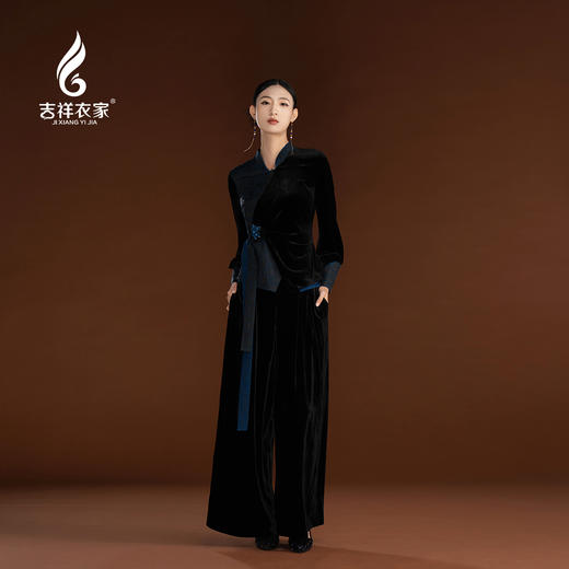 吉祥衣家弹力时尚气质新中式提花阔腿裤云容漫卷裤子 商品图1