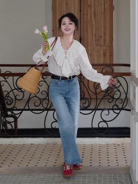 浮生八记/25A022/法式水洗磨白牛仔裤