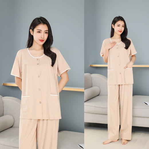 自然风格开身套装（长裤)棕色 商品图1