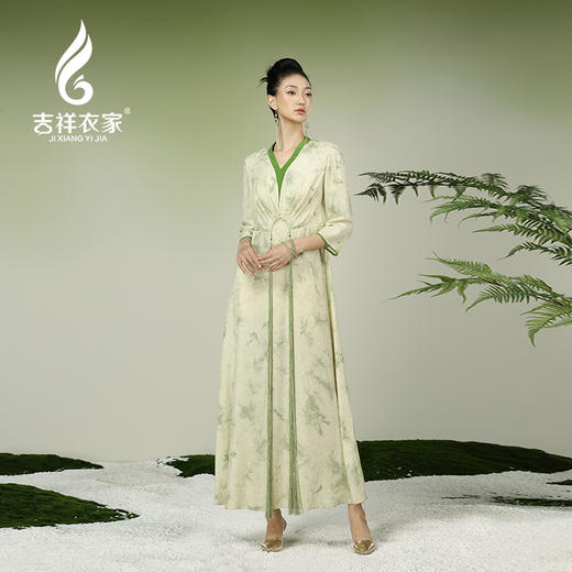 吉祥衣家新中式国风夏新款高端气质显瘦修身女装月出佼人僚连衣裙 商品图1