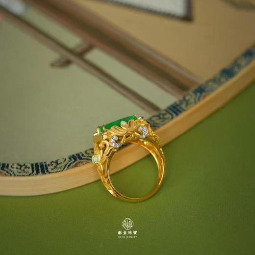 龢盒原创 阳绿翡翠宝相花戒指 商品图4