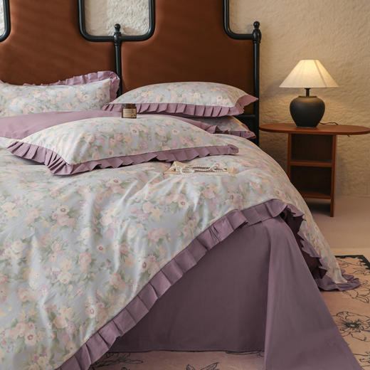 自然醒40支13070全棉荷叶双层花边款四件套100纯棉小清新床单被套三件套床上用品JY 商品图7