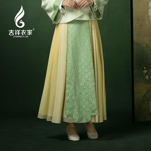吉祥衣家中国风新中式复古女装2025新款春款桑蚕丝方苞茁水仙半裙 商品图1