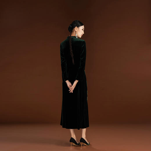 吉祥衣家丝绒高级感修身国风气质复古新中式女装百草萌兮连衣裙 商品图3