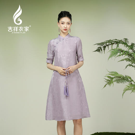 吉祥衣家新中式国风夏新款高端气质显瘦修身女装摇首出红尘连衣裙 商品图2