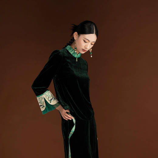 吉祥衣家新中式国风新款高端气质优雅修身女装翠袖青衣上衣外套 商品图2