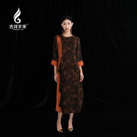 吉祥衣家新中式国风春夏新款高端气质显瘦修身女装落英昭昭连衣裙 商品图0