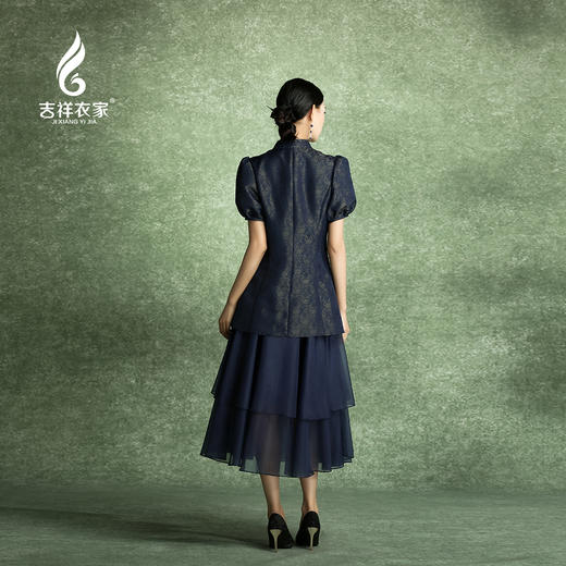 吉祥衣家新中式国风春夏新款高端气质显瘦修身女装花无异色连衣裙 商品图3