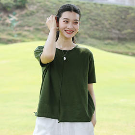 绽放旅行女装209朵/新款设计感苎麻棉短袖套头文艺针织衫上衣T恤
