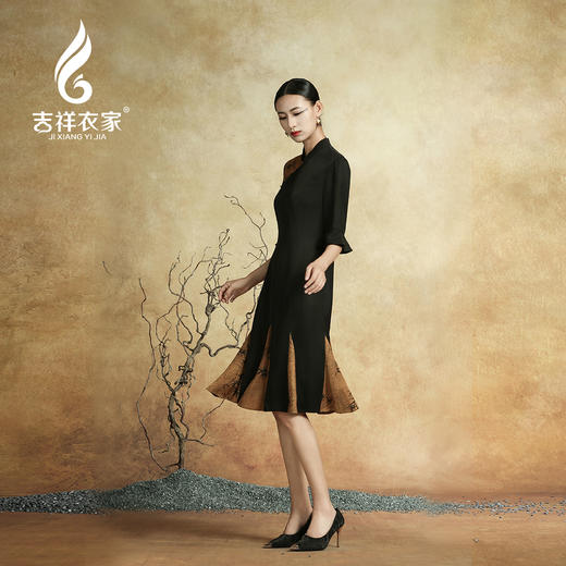 吉祥衣家新中式国风春夏新款高端气质显瘦修身女装竹影瑶瑶连衣裙 商品图2