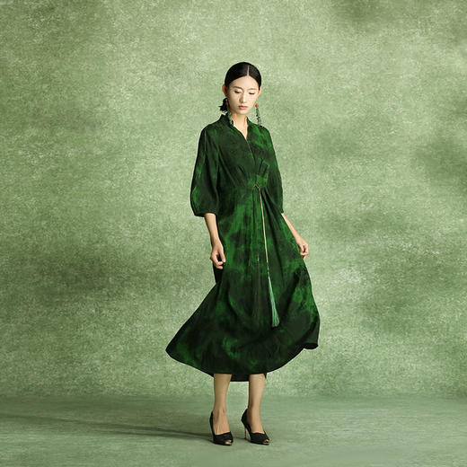 吉祥衣家溯游桑蚕丝提花香云纱新中式显瘦国潮风高端女装连衣裙 商品图2