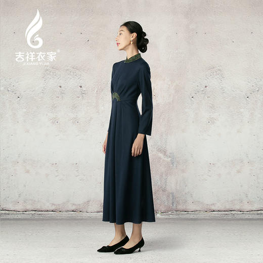 吉祥衣家新中式国风羊毛春秋季款气质优雅轻奢女装林下幽姿连衣裙 商品图2