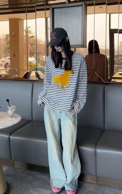 【断码 清仓 凑单】乌丫 25春季新款 可爱小黄鸭印花海魂条纹T恤 商品图6