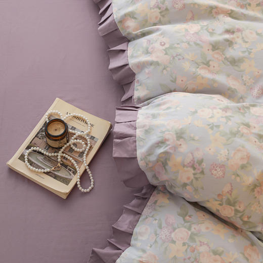 自然醒40支13070全棉荷叶双层花边款四件套100纯棉小清新床单被套三件套床上用品JY 商品图12