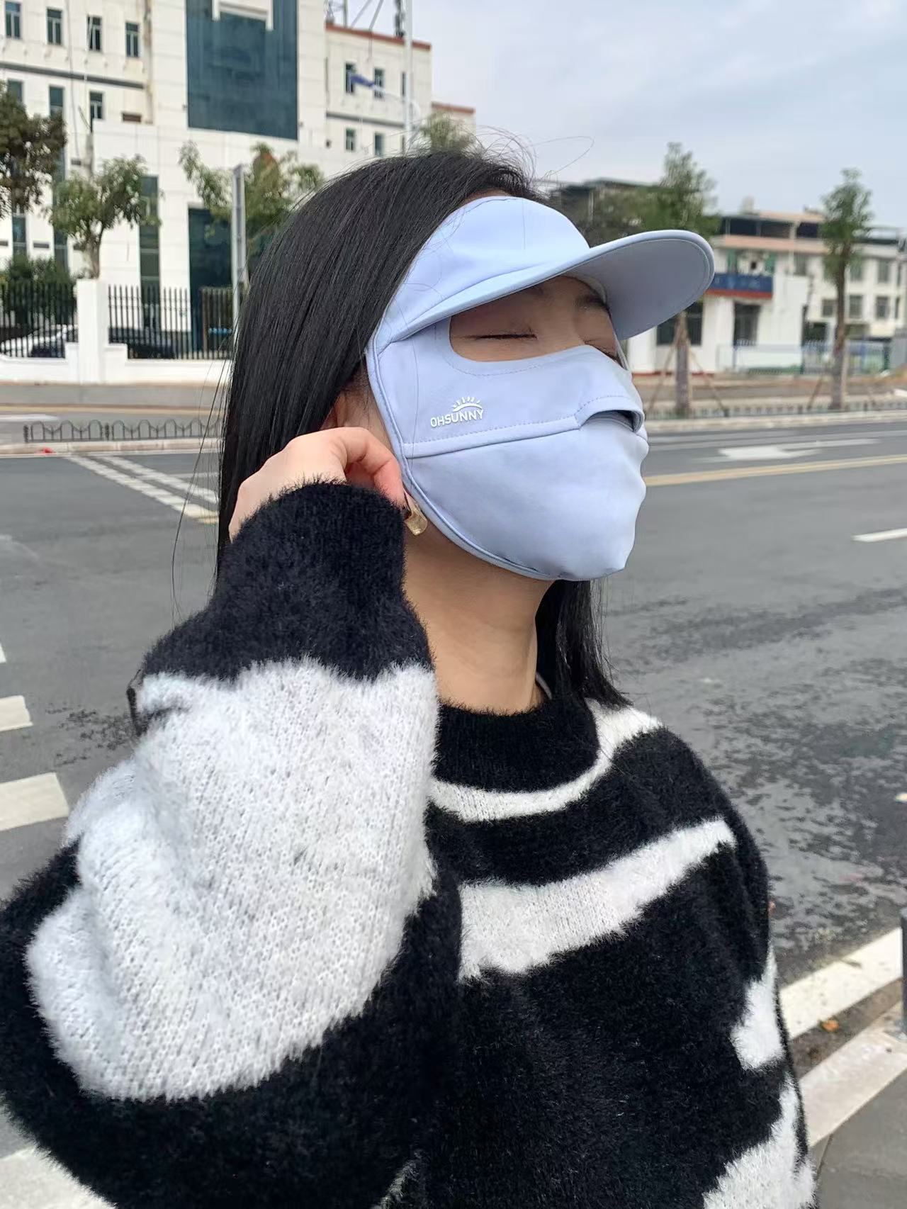ohsunny帽檐款防晒面罩女立体透气医美护眼开车防紫外线全脸口罩