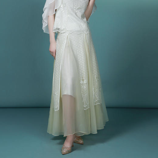 吉祥衣家新中式国风复古春夏新款高端气质显瘦修身女装暮成雪半裙 商品图2