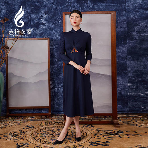 吉祥衣家新中式国风复古春季新款高端显瘦修身女装吉祥如意连衣裙 商品图1