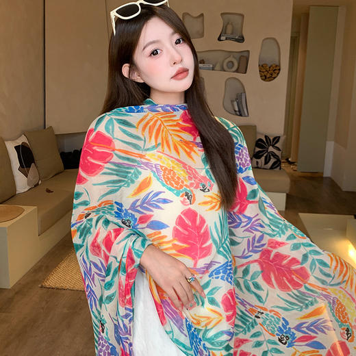 雀说国风双层盘扣丝巾女夏季空调房披肩新款民族风旗袍围巾ALJ372JZ 商品图3